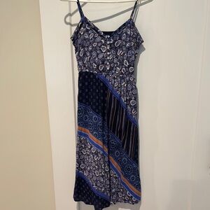 Aerie Boho Blue and Orange Patterned Midi Dress